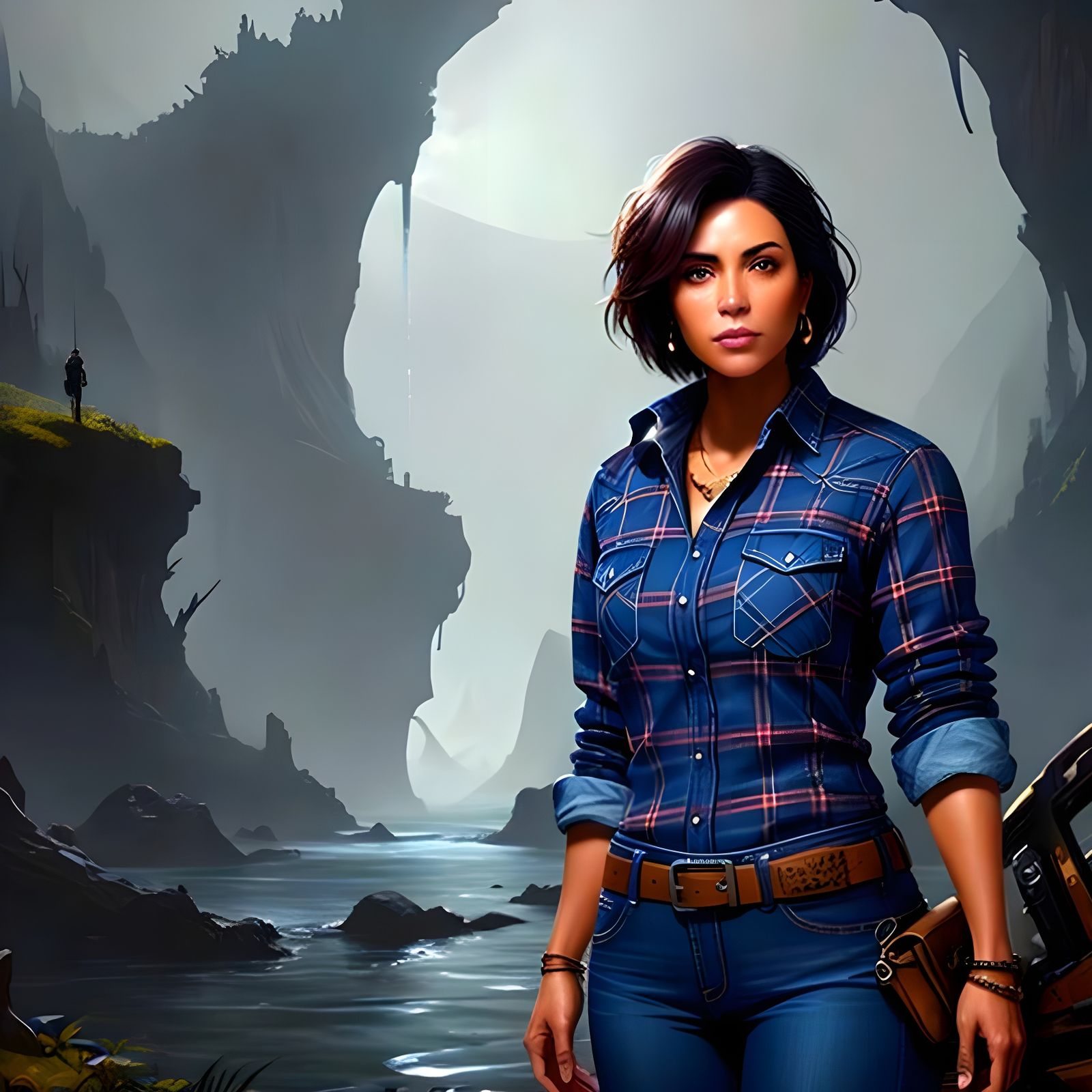 Latina Reporter in Detailed Matte Painting