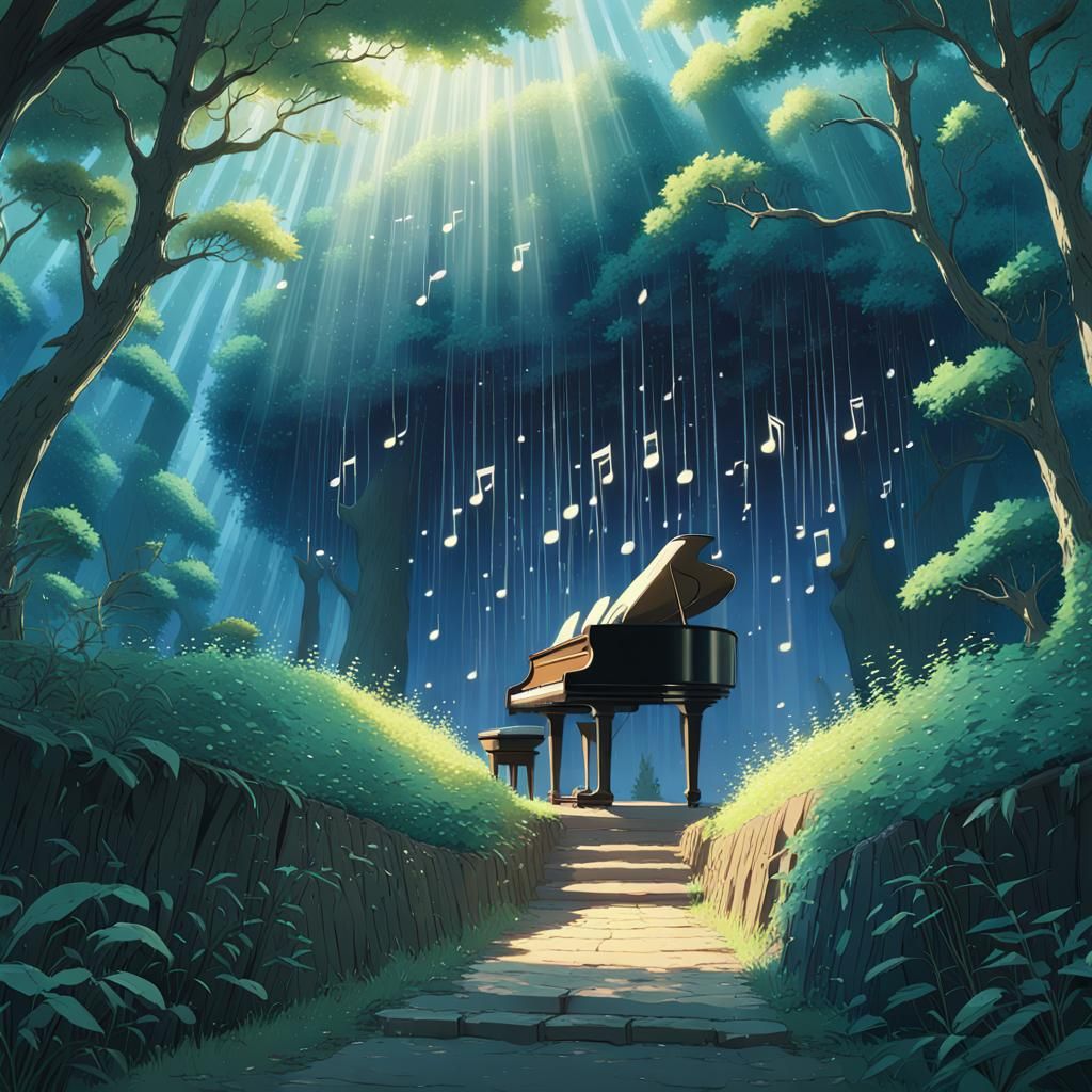Magical Music Notes in Studio Ghibli Anime Style