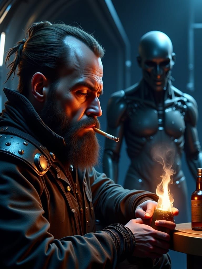 Gritty Space Mercenary Portrait in Cyberpunk Style