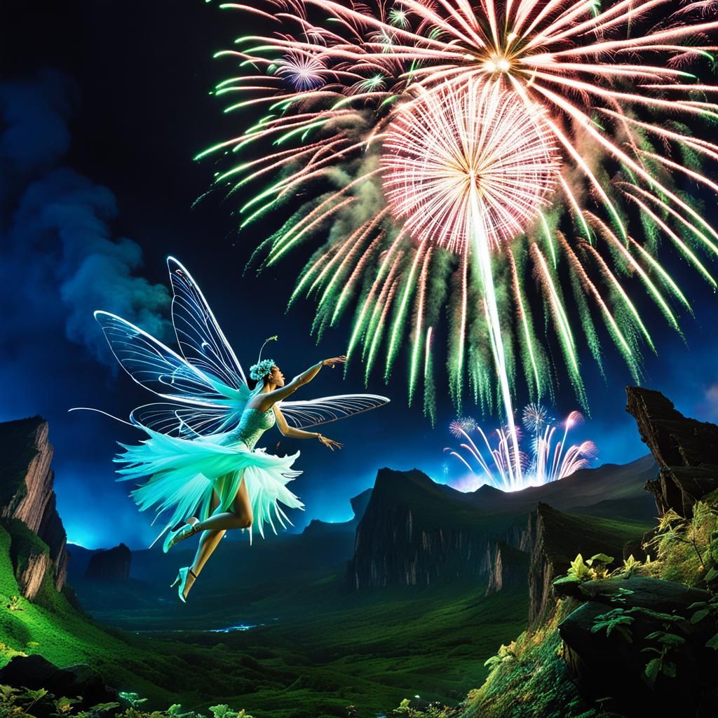 Enchanted Fairy Amidst Arcane Magic and Smoke