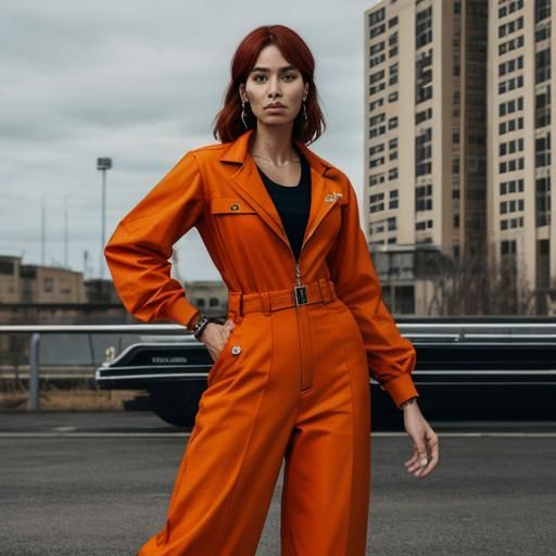 Woman Rocks Striking Orange Jumpsuit
