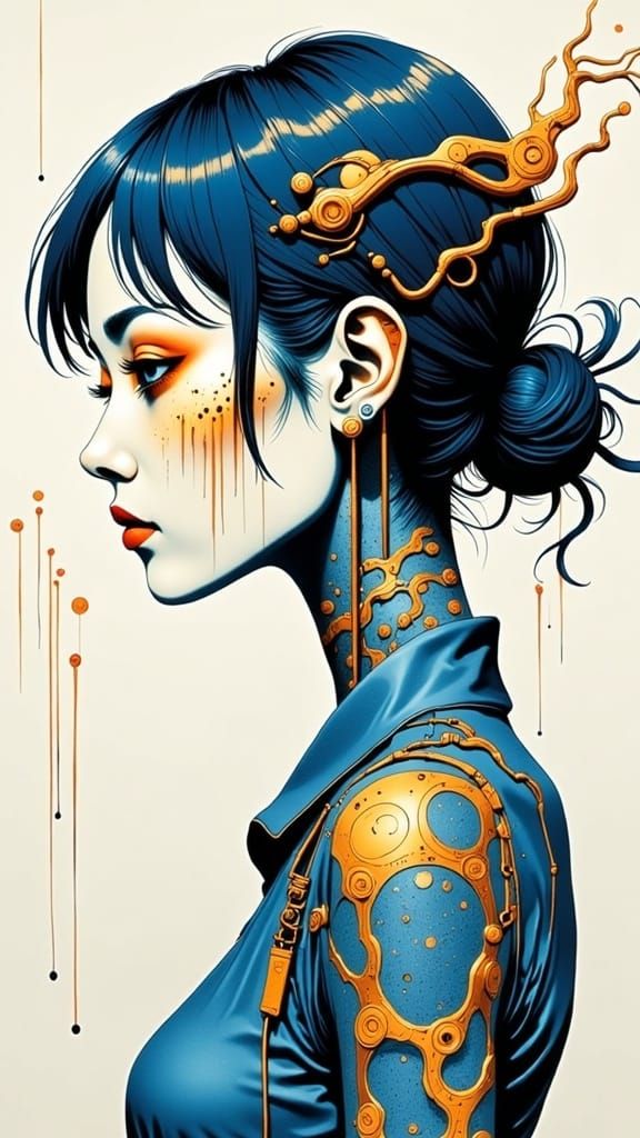 Cyborg Woman Portrait in Junji Ito Style