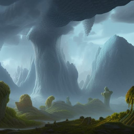 Lush Prototaxites Field in Detailed Matte Painting