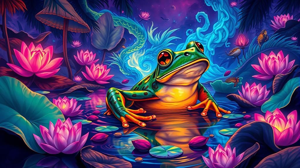 Epic Blacklight Frog in Mystical Lotus Jungle