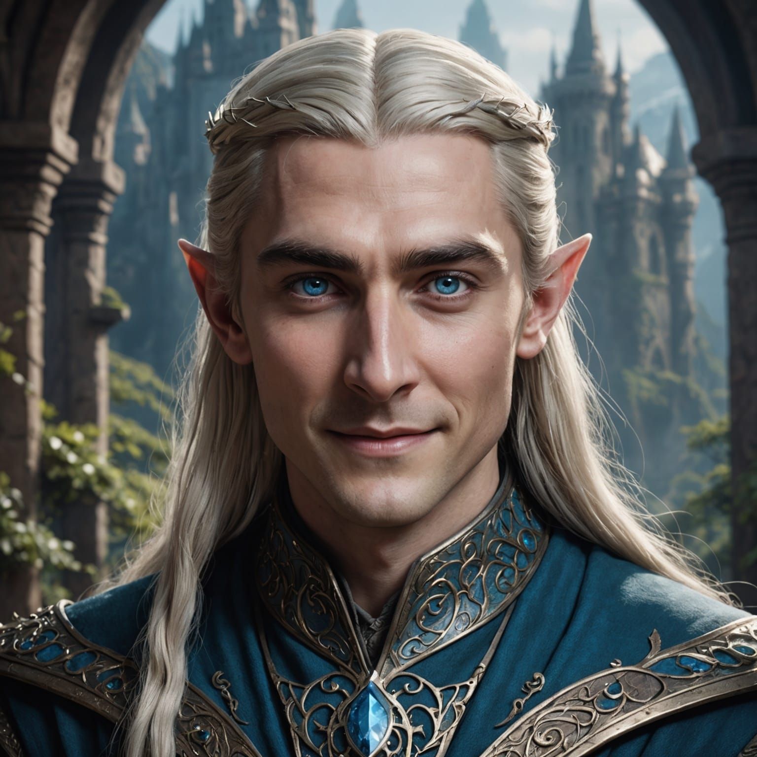Young Thranduil Smiling in Detailed Matte Painting