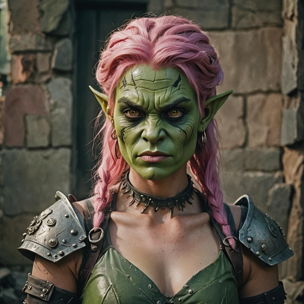 Elegant Orc with Pink Hair, Cinematic Film Still