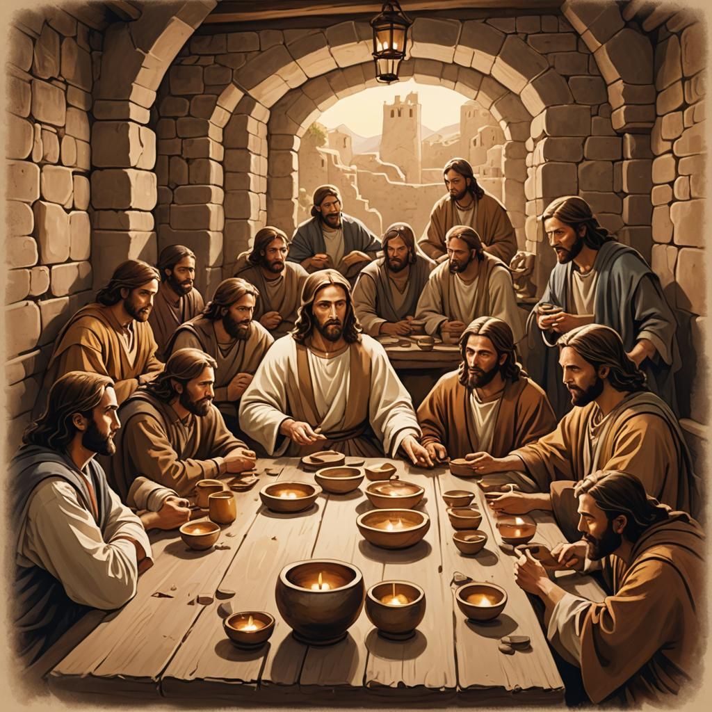 Jesus Teaching Disciples in Mark's Upper Room