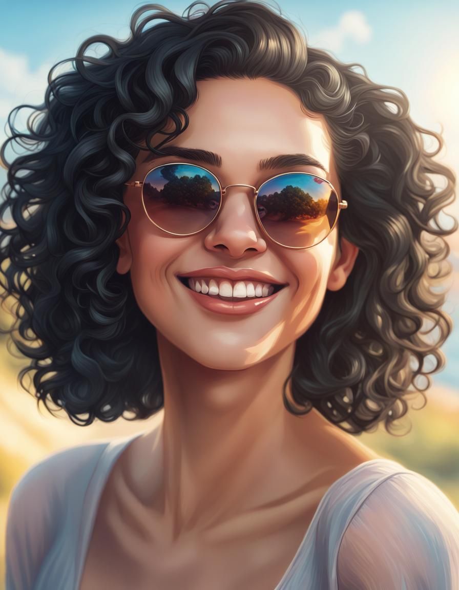 Smiling Woman Portrait with Landscape Background