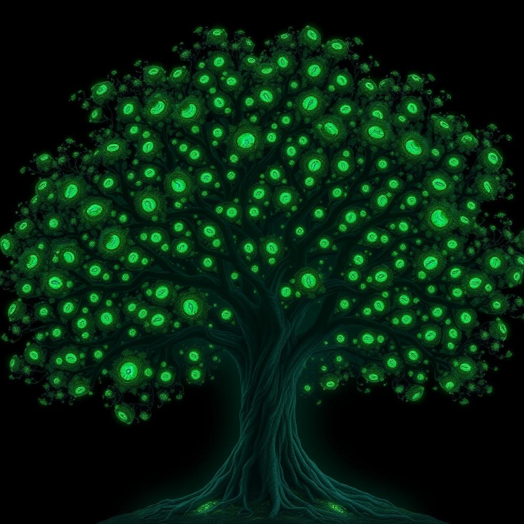 Majestic Tree of Emerald Eyes in Hyper-Realistic Style