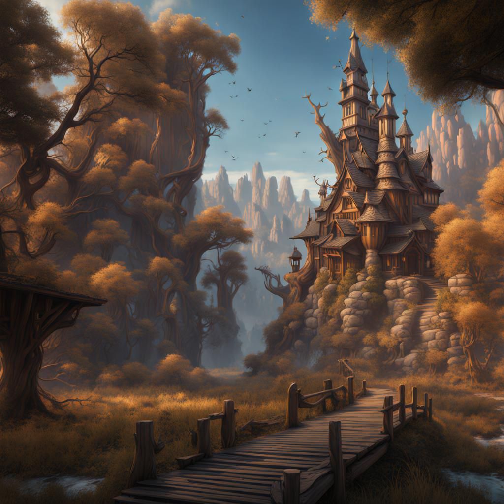 Detailed Matte Painting of a Wooden Figure