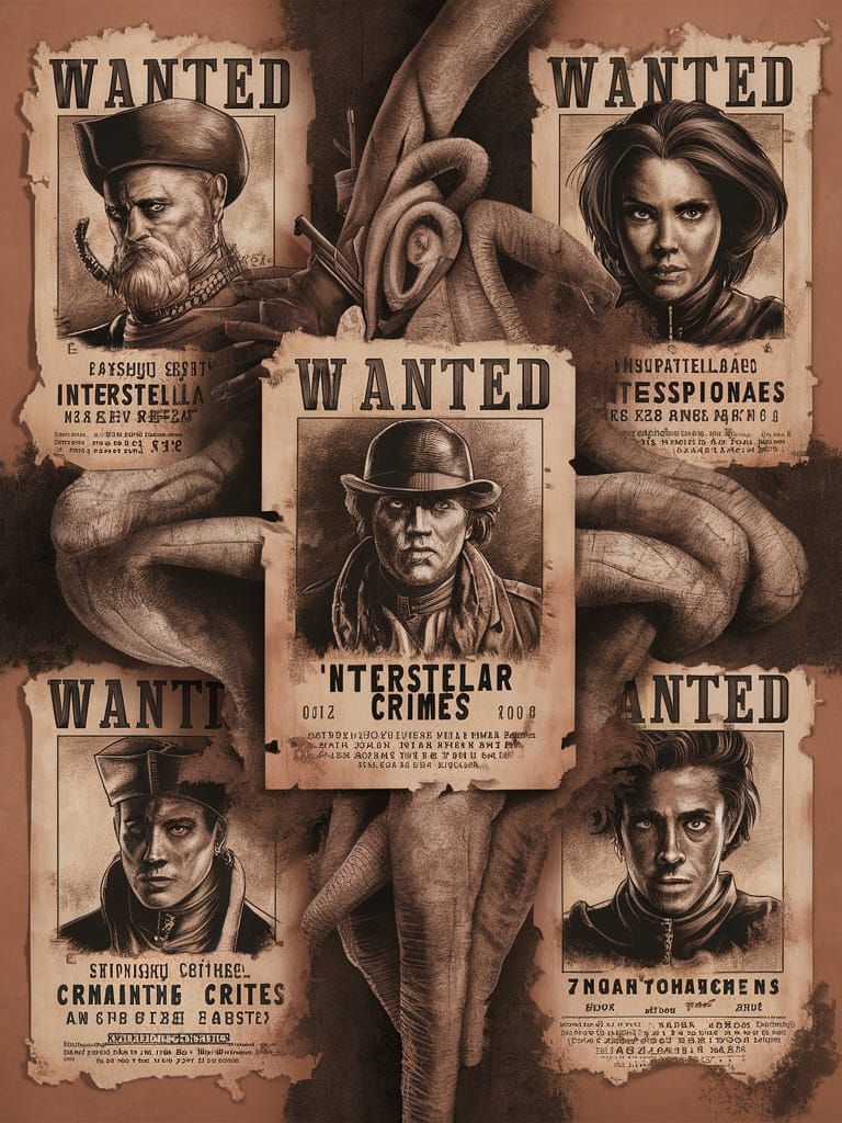 Hyperdetailed Charcoal Drawing of Interstellar Wanted Poster...
