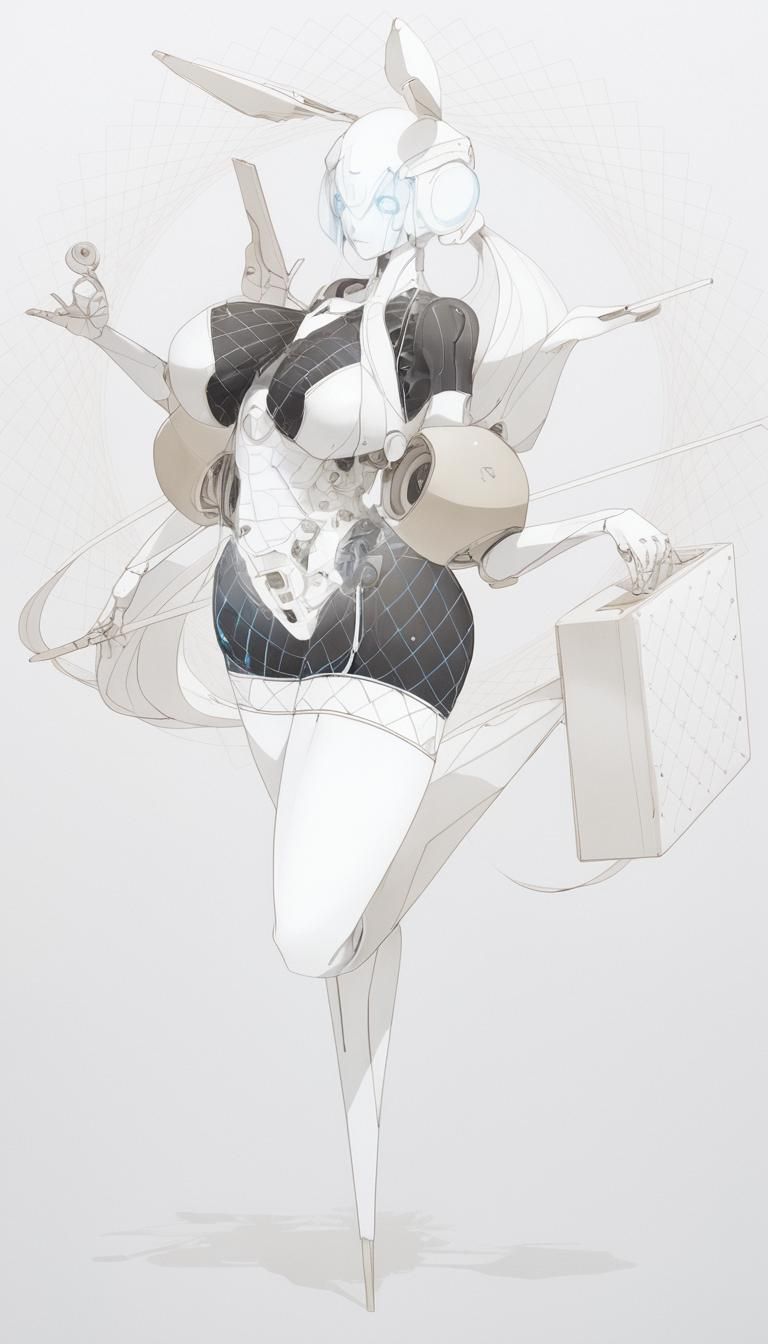 Robogirl Portrait with Glowing Circuits in Dark Lab