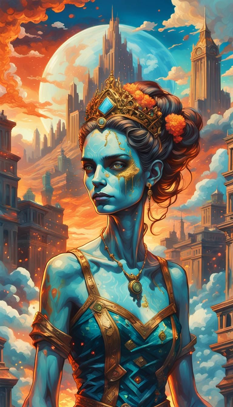 Glitchpunk Queen of the Dead in Burning Atlantis