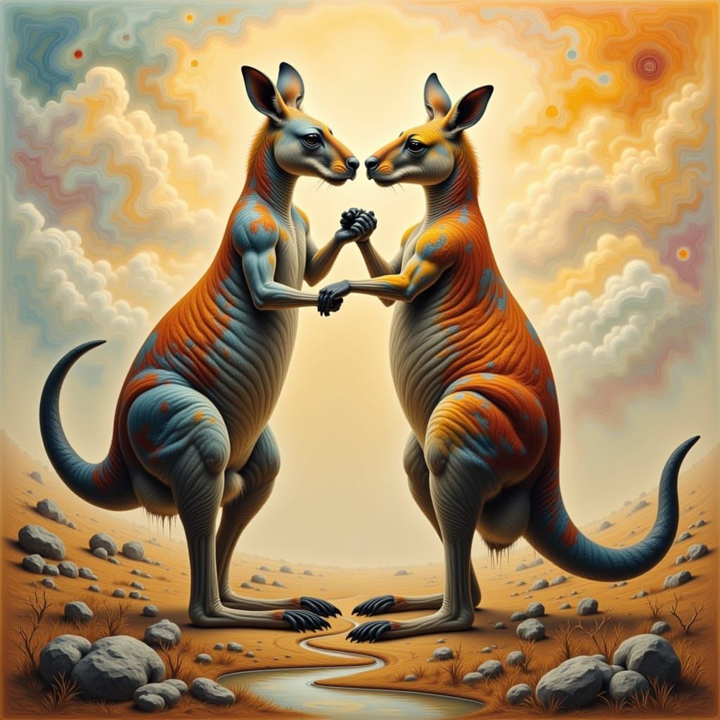 Surreal Kangaroo Boxing in Abstract Style