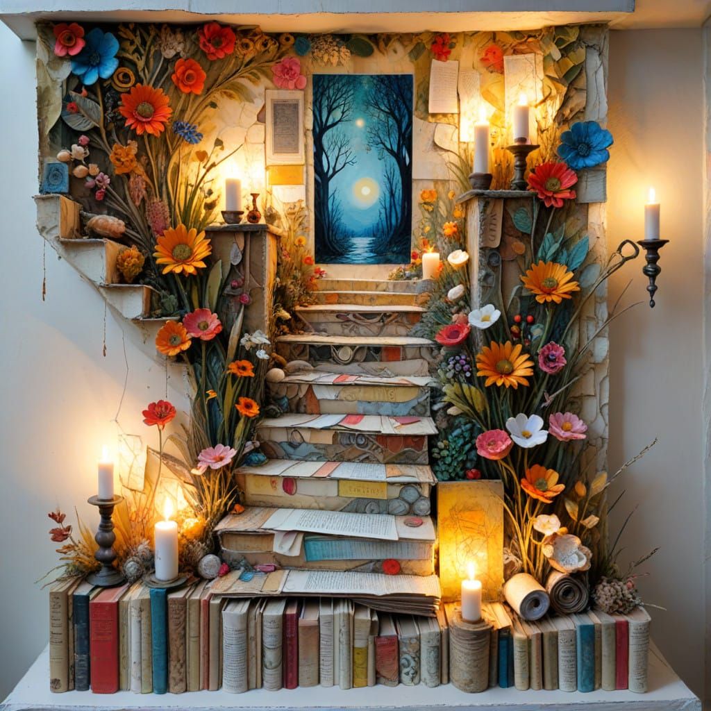 Whimsical Bookcase in Vibrant Colors with Floral Accents
