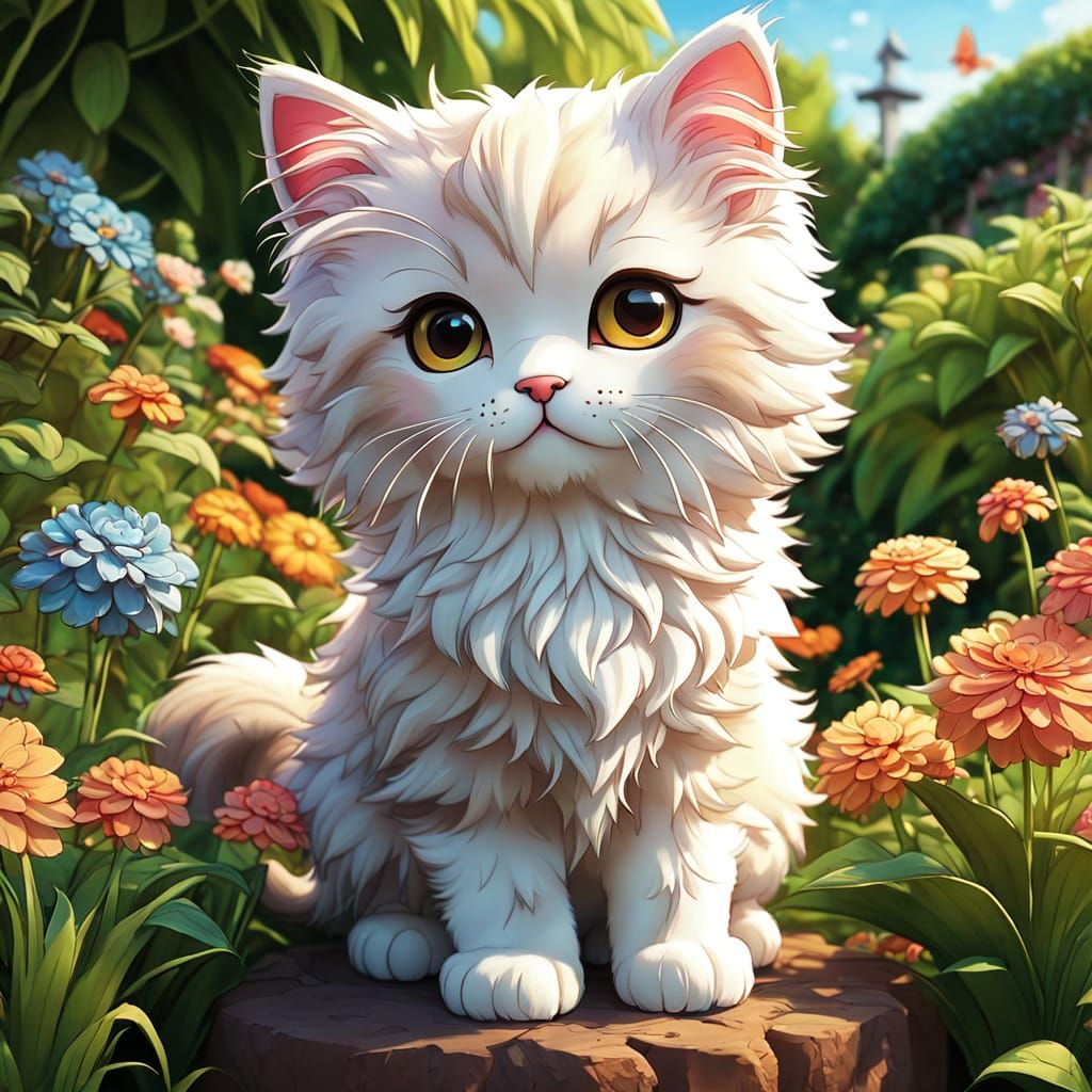 Cute Chibi Anime Garden Kitten