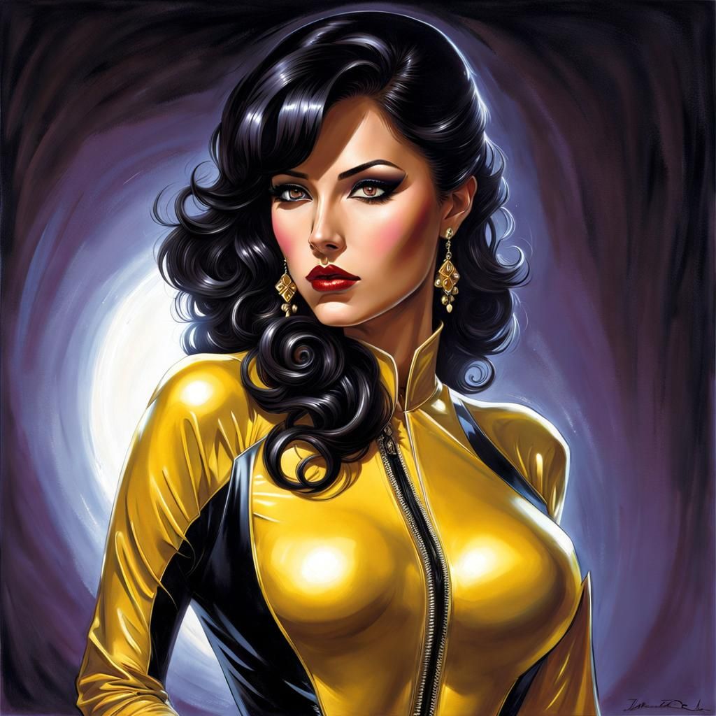 Elegant Latina in Yellow Latex Costume