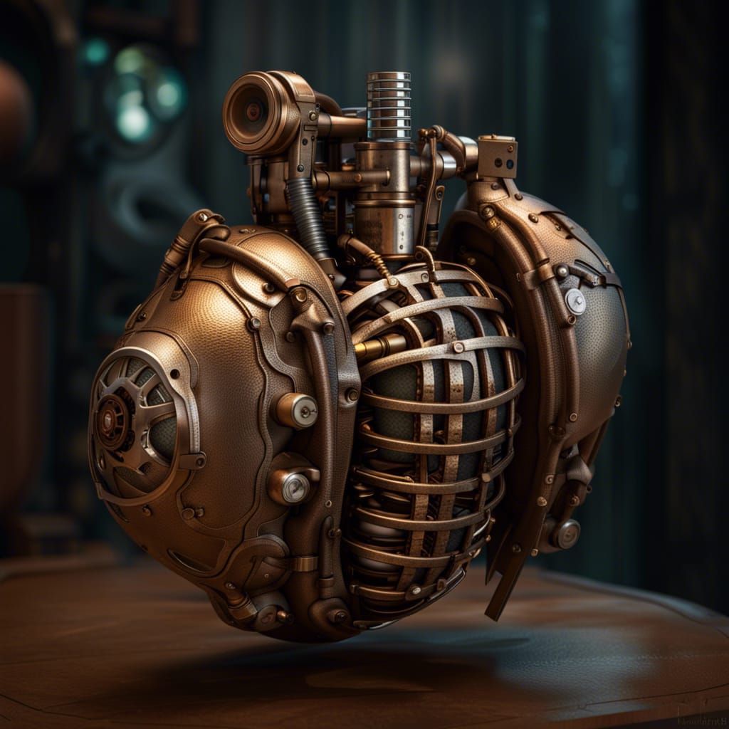 Steampunk Artificial Heart Grenade in Photorealistic Detail