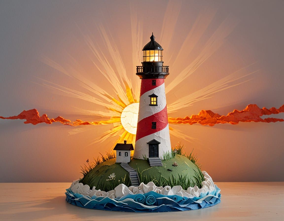 Sunrise Lighthouse Crafted from Paper Mache