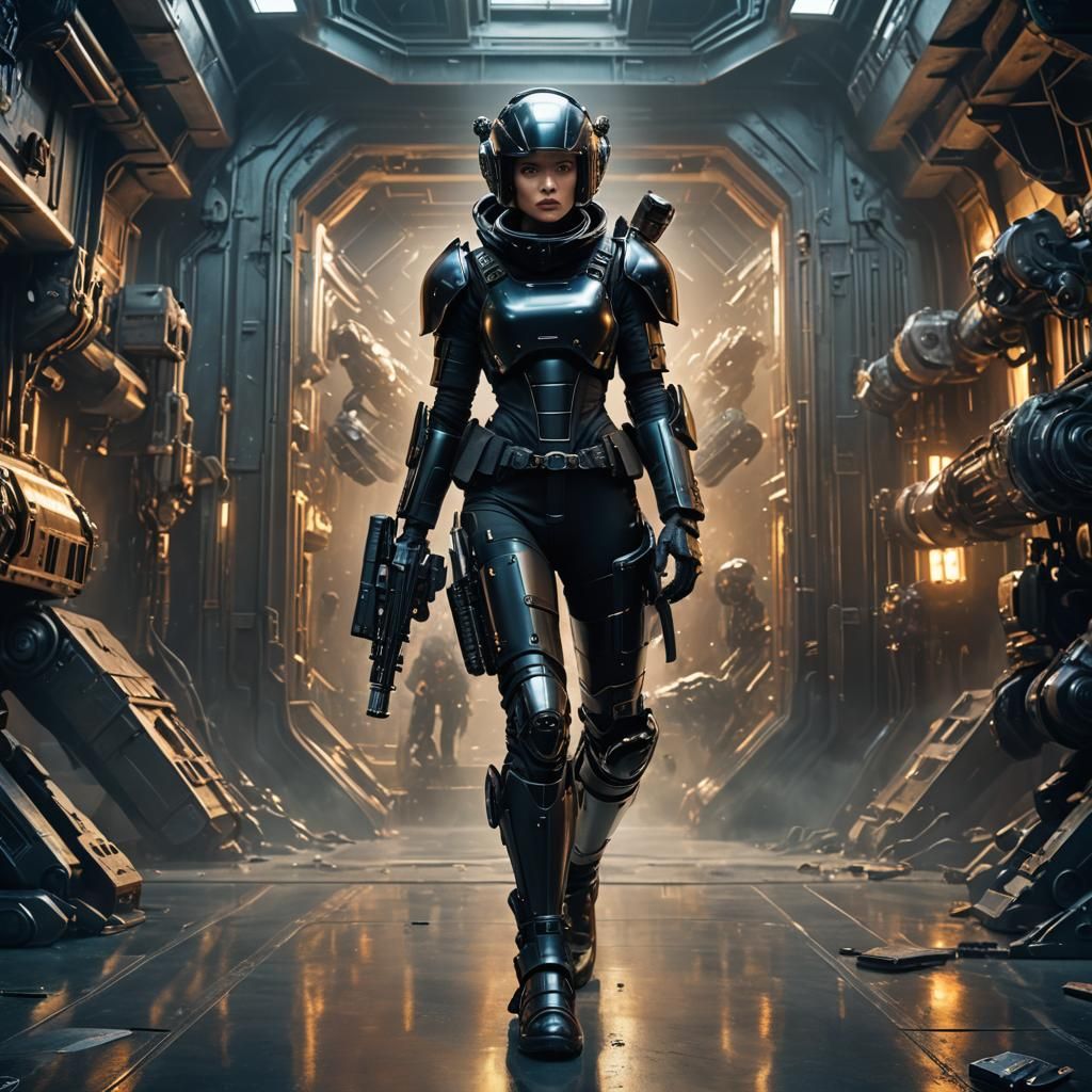 Futuristic Soldier in a Robot Battle Scene