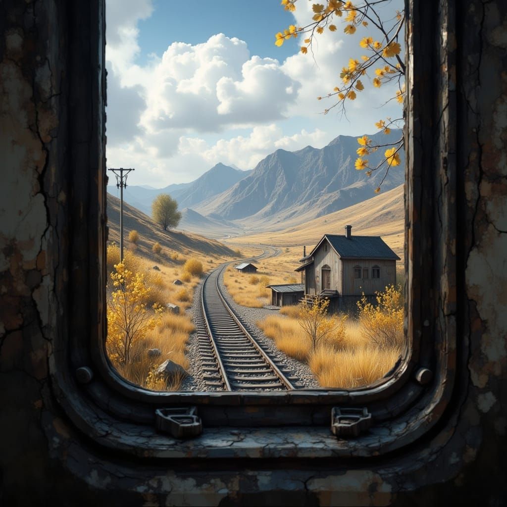 Train Window View: Desert Landscape Between Villages