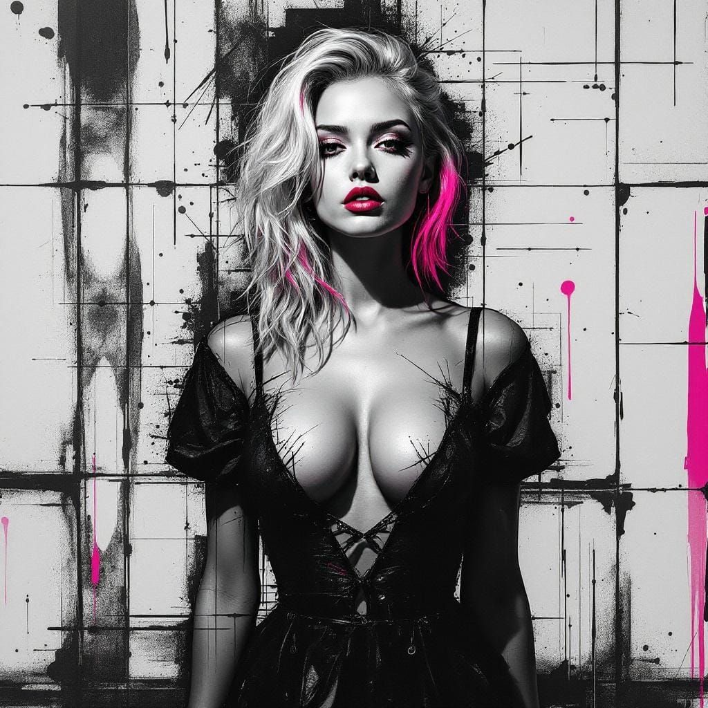 Stylized Pin-Up Portrait in Abstract Expressionism Style