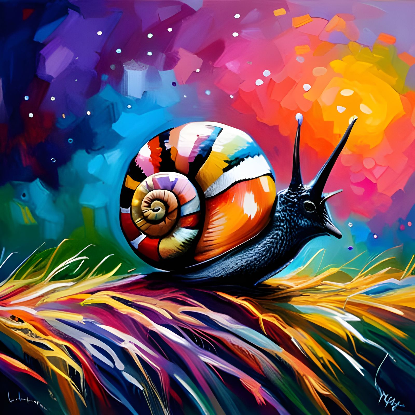 Adorable Baby Snail Portrait in Splash Art Style