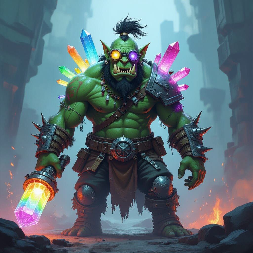 Crystalline Orc Alchemist with Rainbow Glass Shards