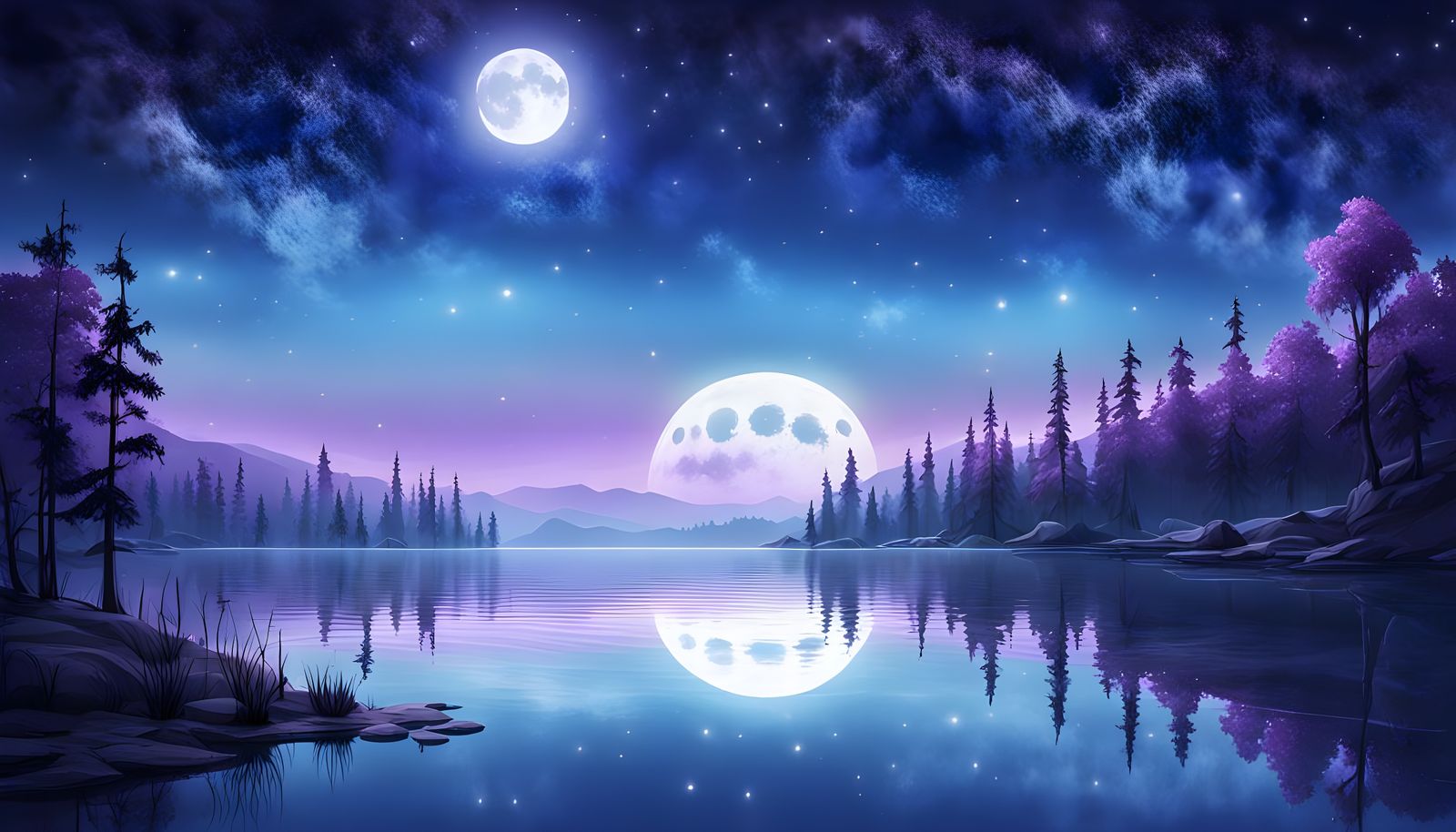 Magic Lake Under a Big Moon