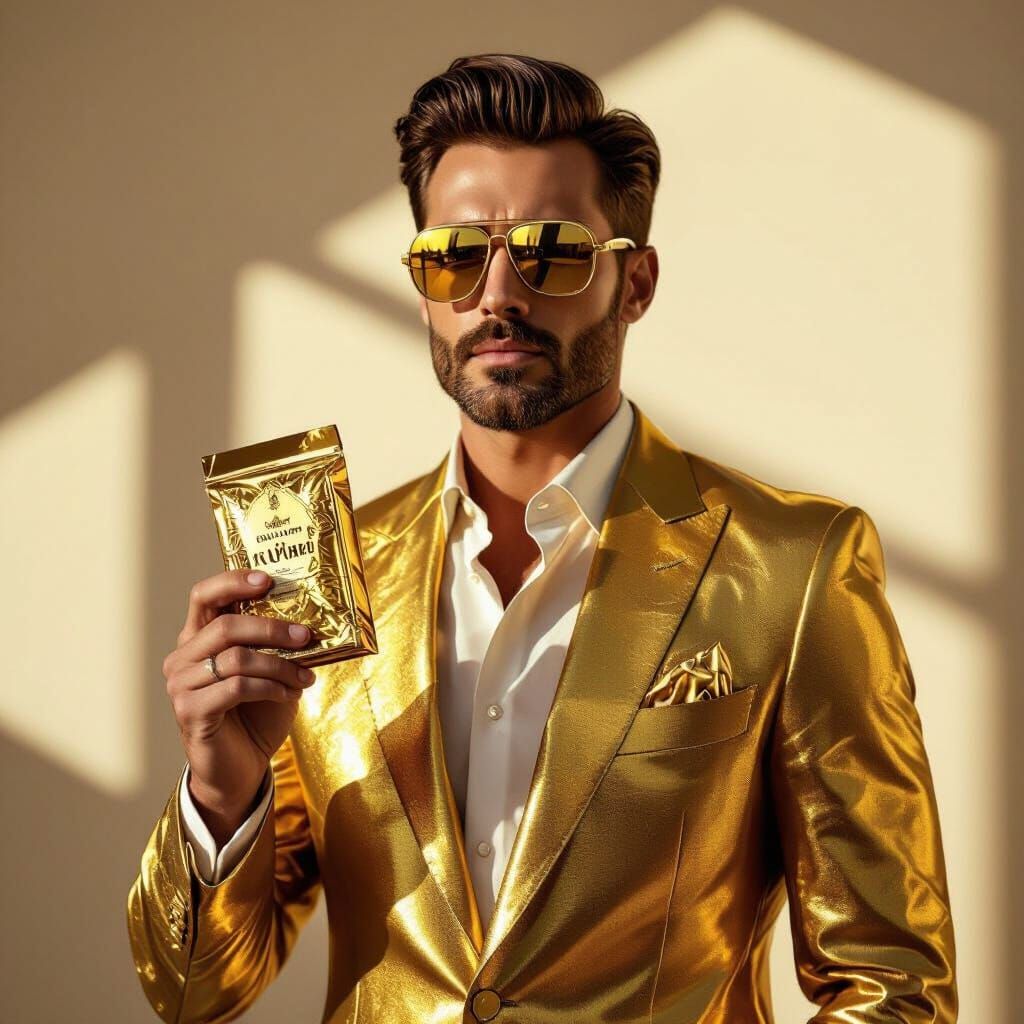 Man in Gold Suit with Golden Sunglasses