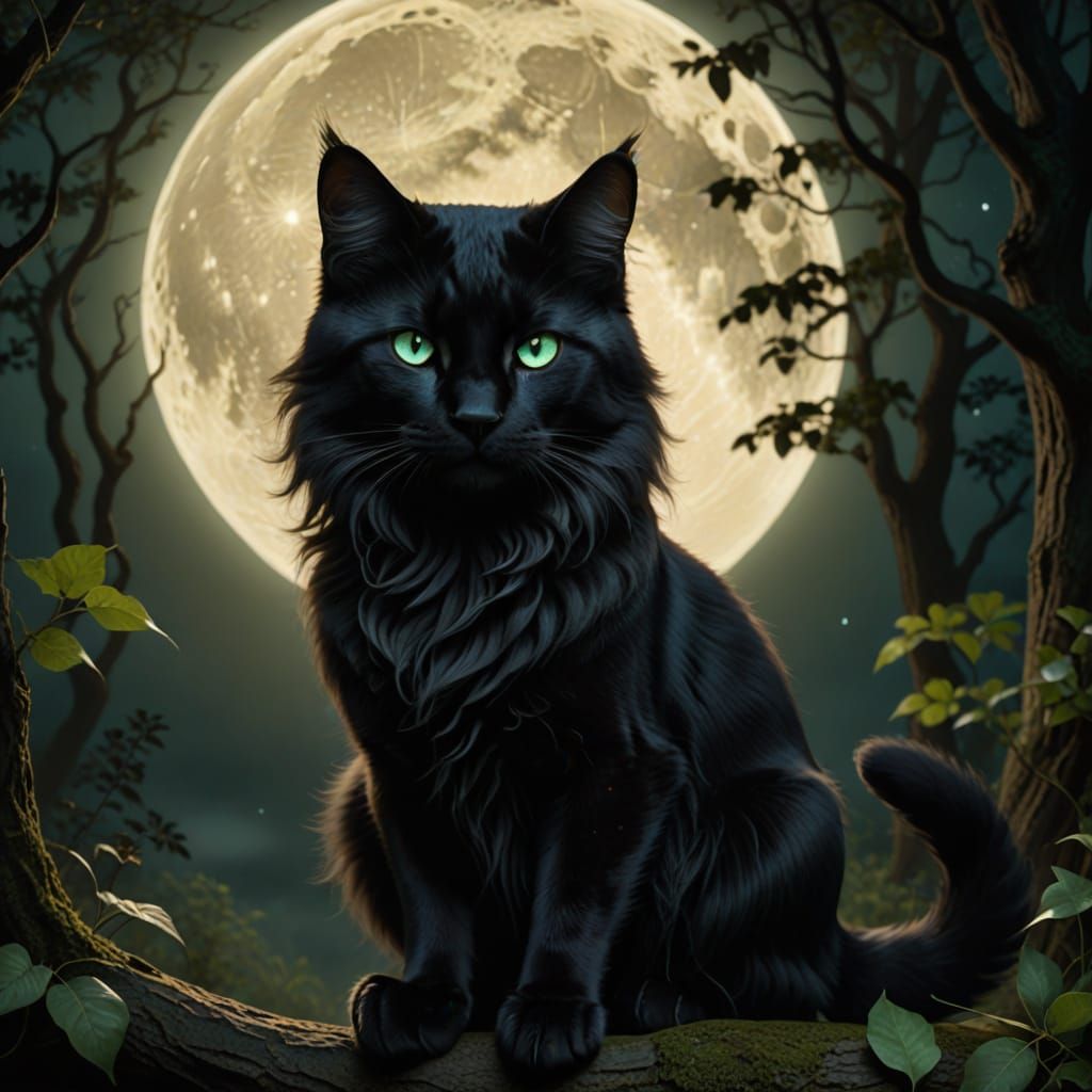 Moonlit Black Cat Silhouette