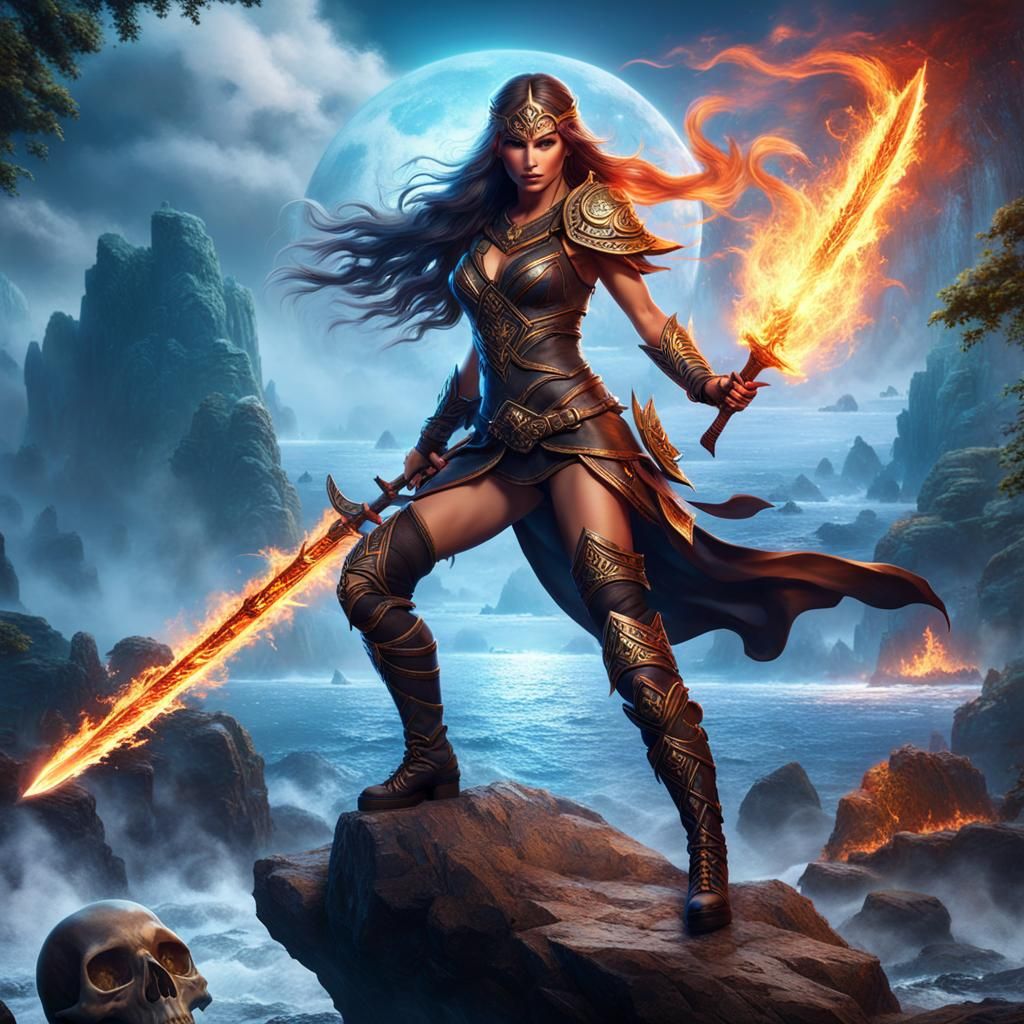 Fiery Warrior Girl with Magical Sword