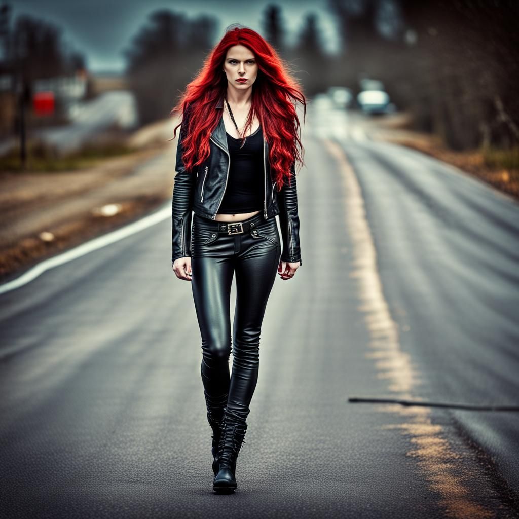 Hyperrealistic Rock Star in Black Leather