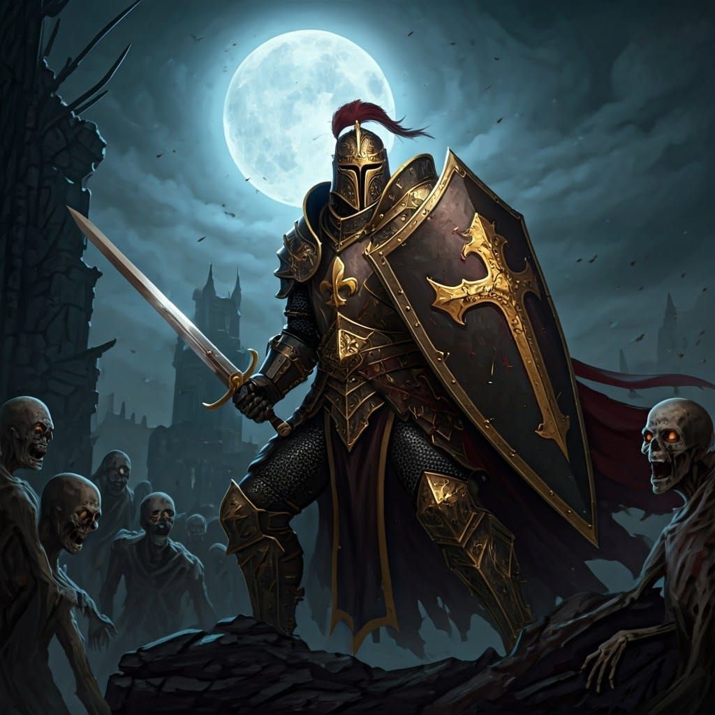 Knight Battles Zombie Horde in Gothic Armor