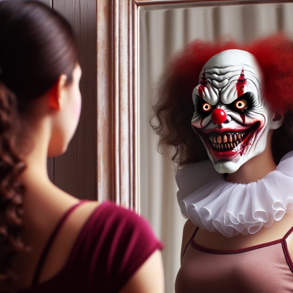 Terrifying Clown Demon in Mirror Reflection