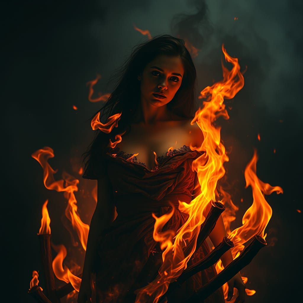 Woman Engulfed in Hellfire: A Haunting Vision