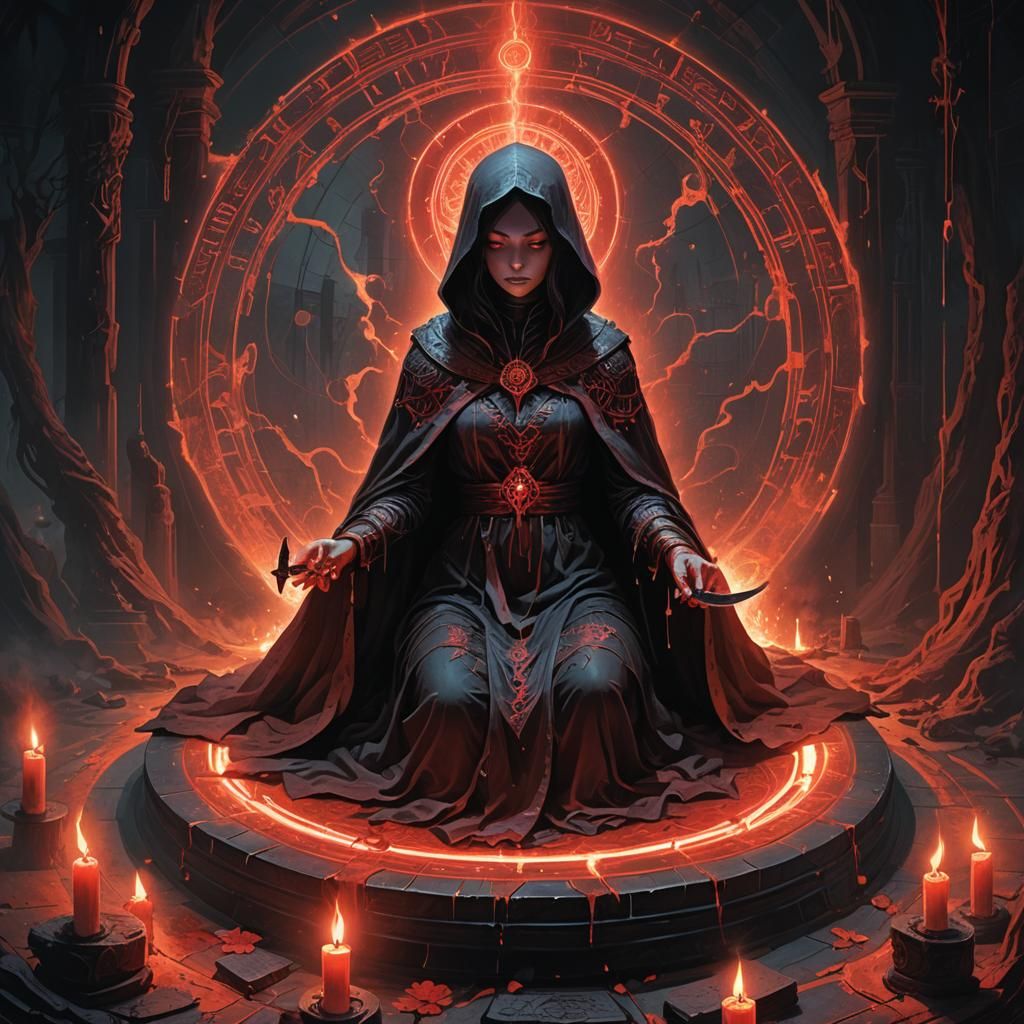 Mysterious Necromancer on Glowing Magic Circle