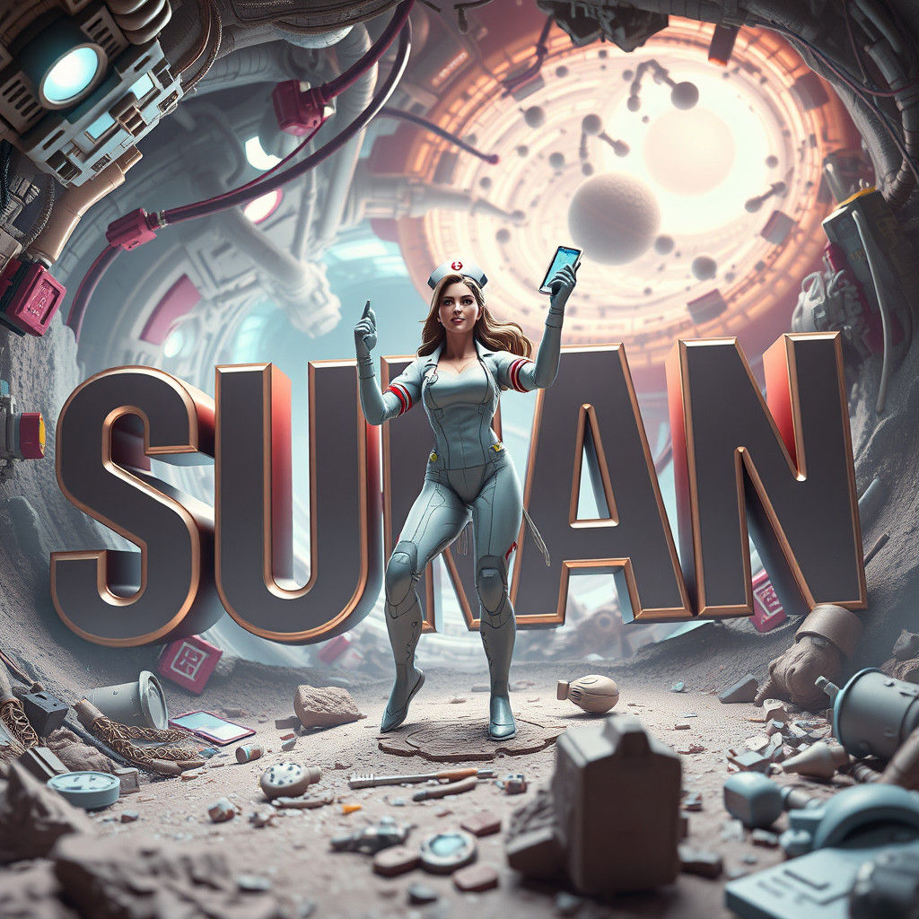 Marvel Nurse Action Figure with 3D Letters in Sci-Fi Style