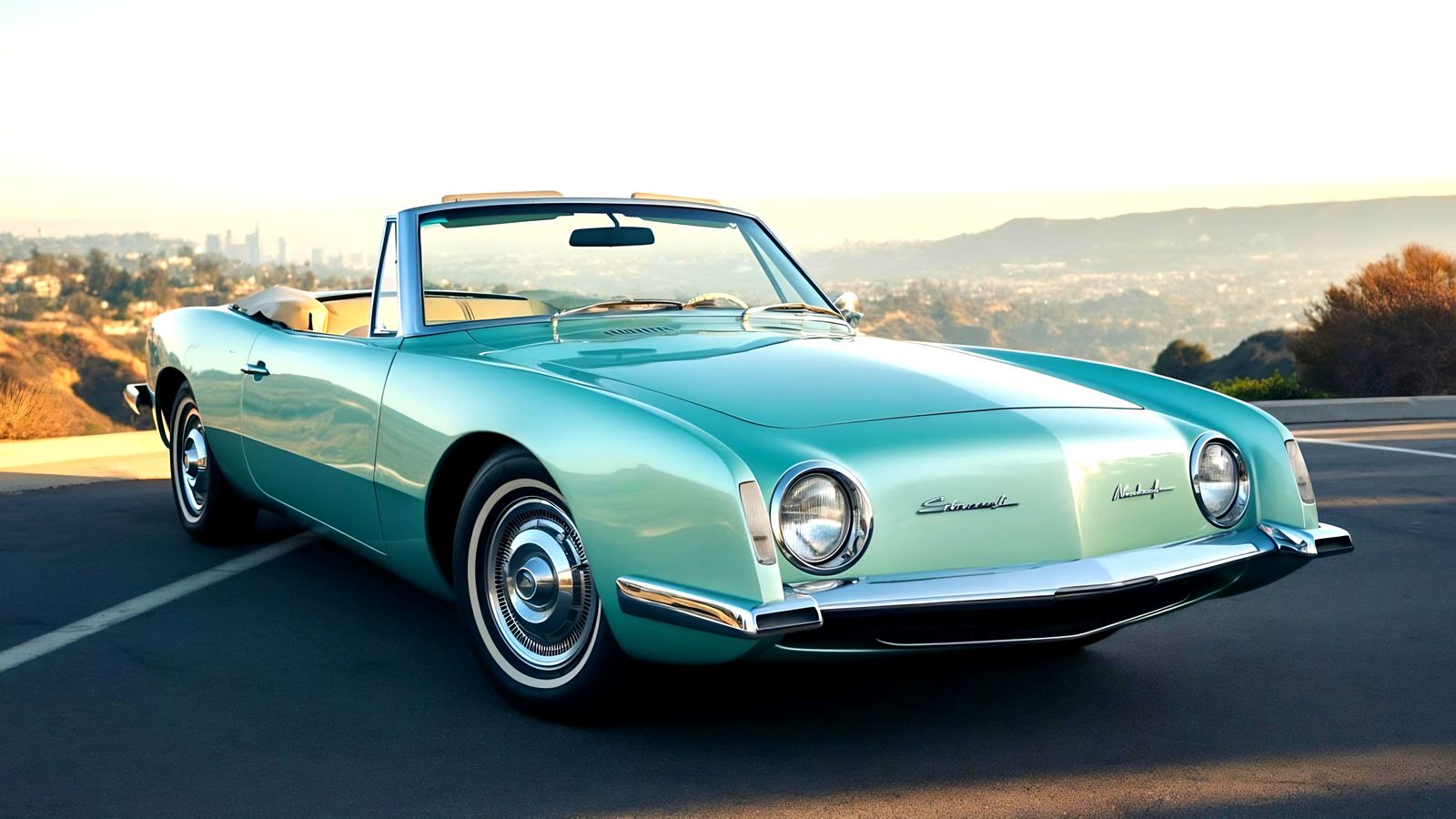 Classic Avanti Convertible at Sunset on Mulholland Drive