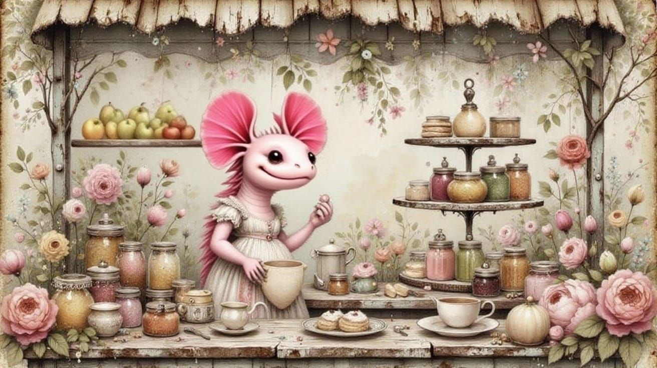 Victorian Axolotl Offers Tea and Delights