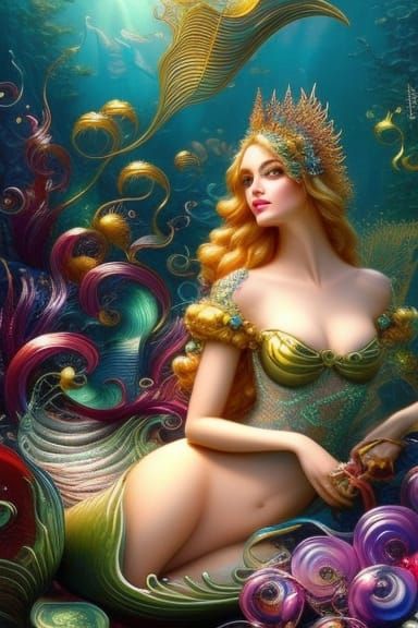 Beautiful mermaid, in a pretty undersea environment