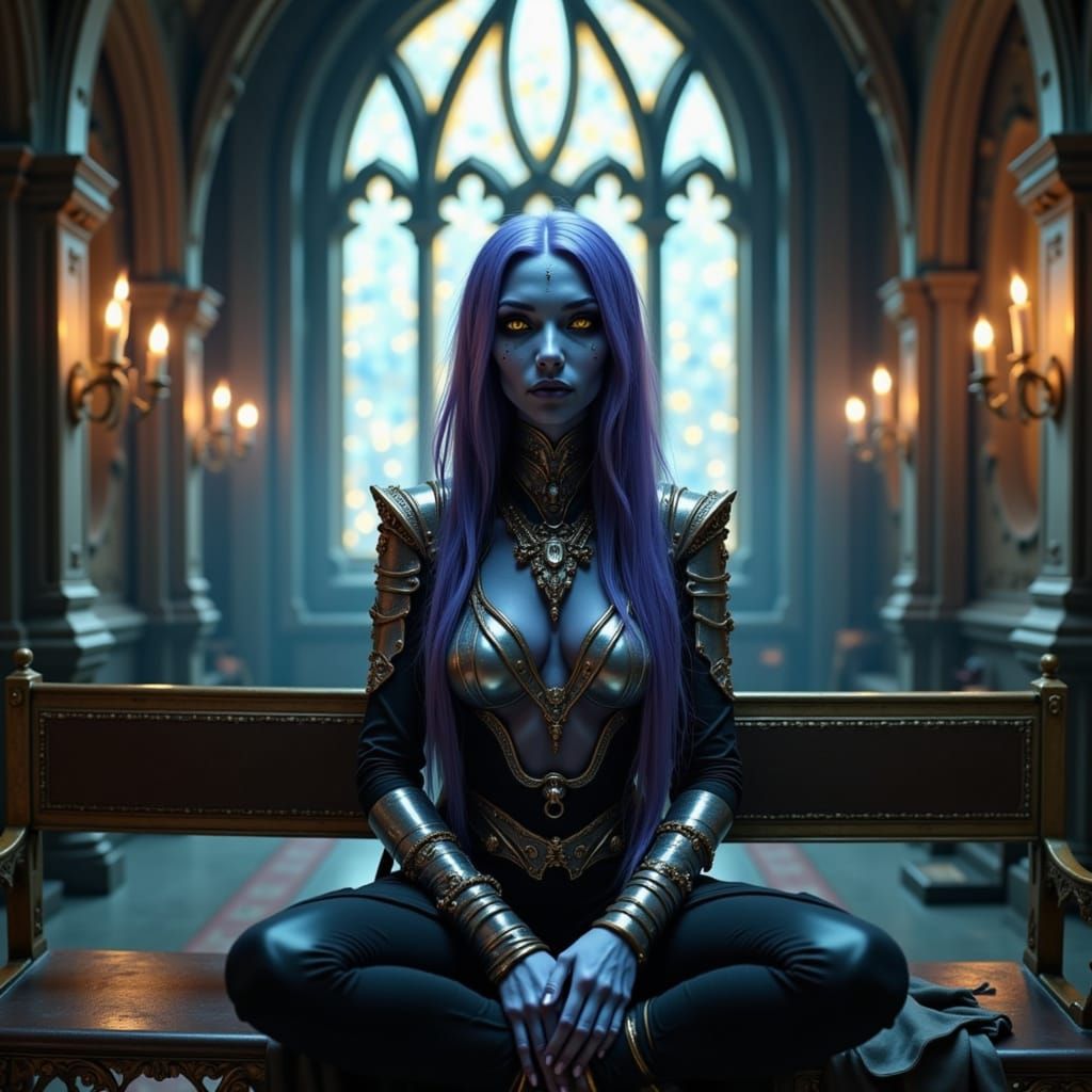 Gothic Space Pirate Queen in Cathedral of Light