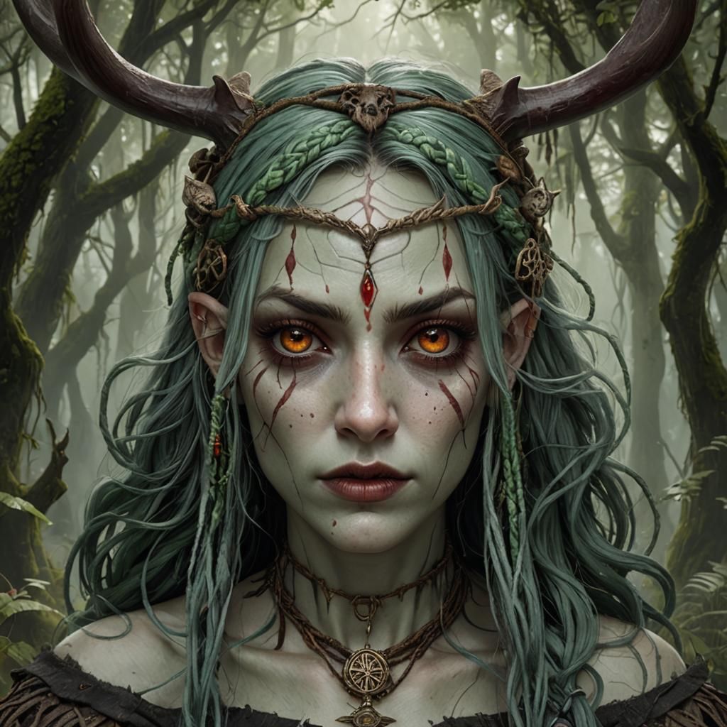 Spooky Swamp Witch Portrait in Detailed Fantasy Art