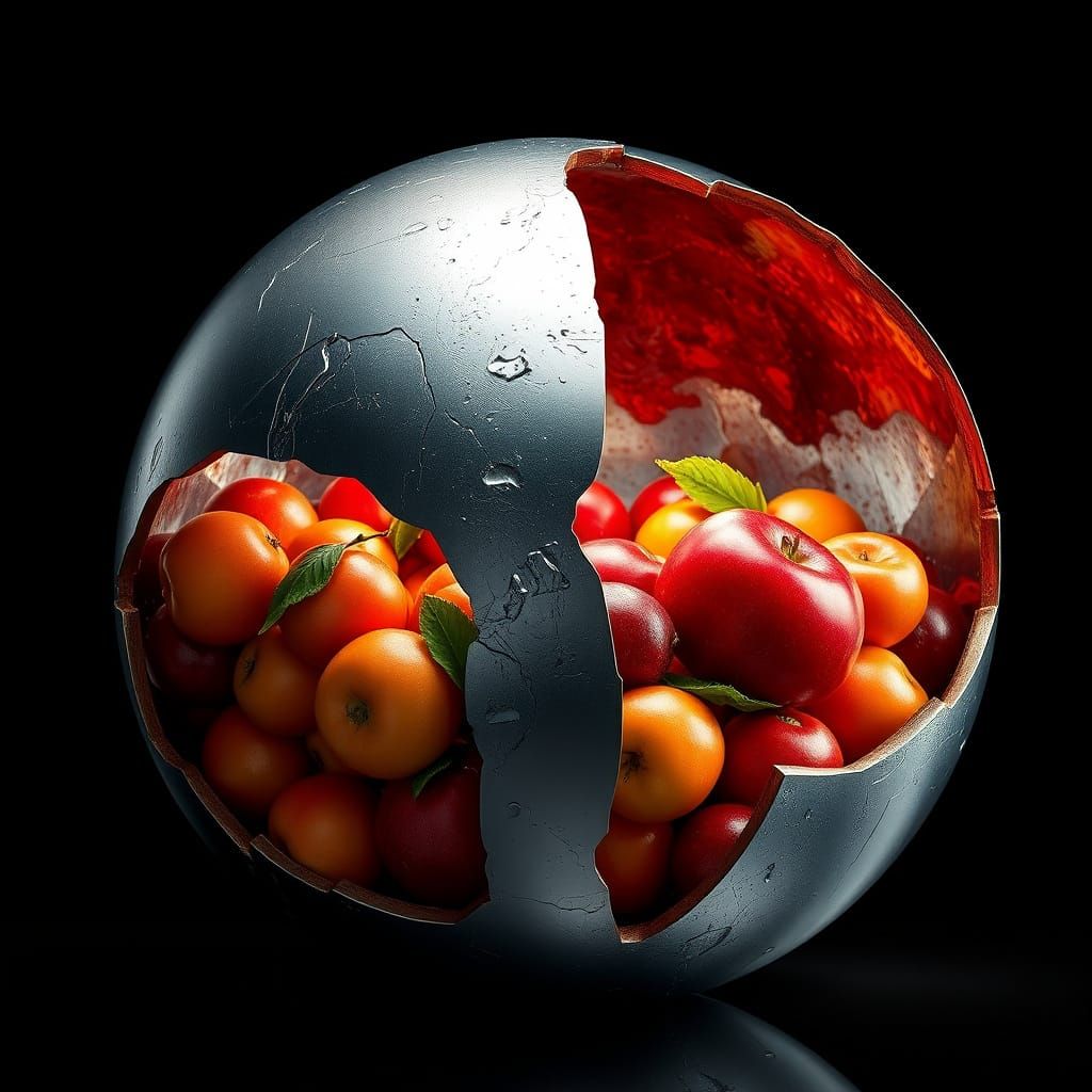 Surrealistic Fruit Filled Metallic Orb