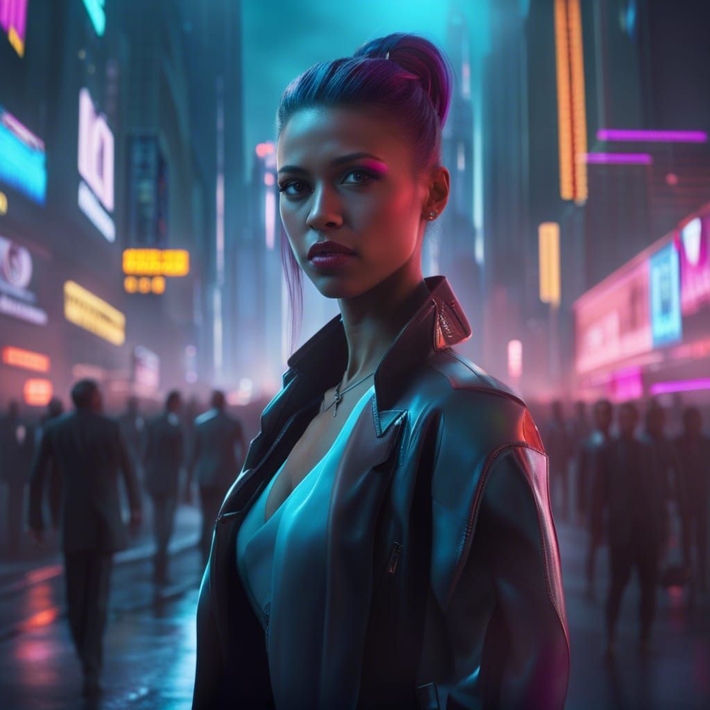 Cyberpunk Businesswoman in Futuristic New York