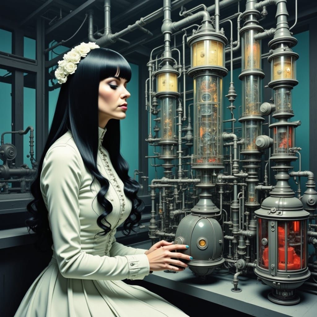 Woman in White Dress Amidst Industrial Ruins