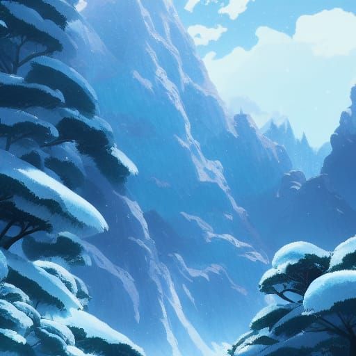 Snowy Mountains in Anime Key Visual Style