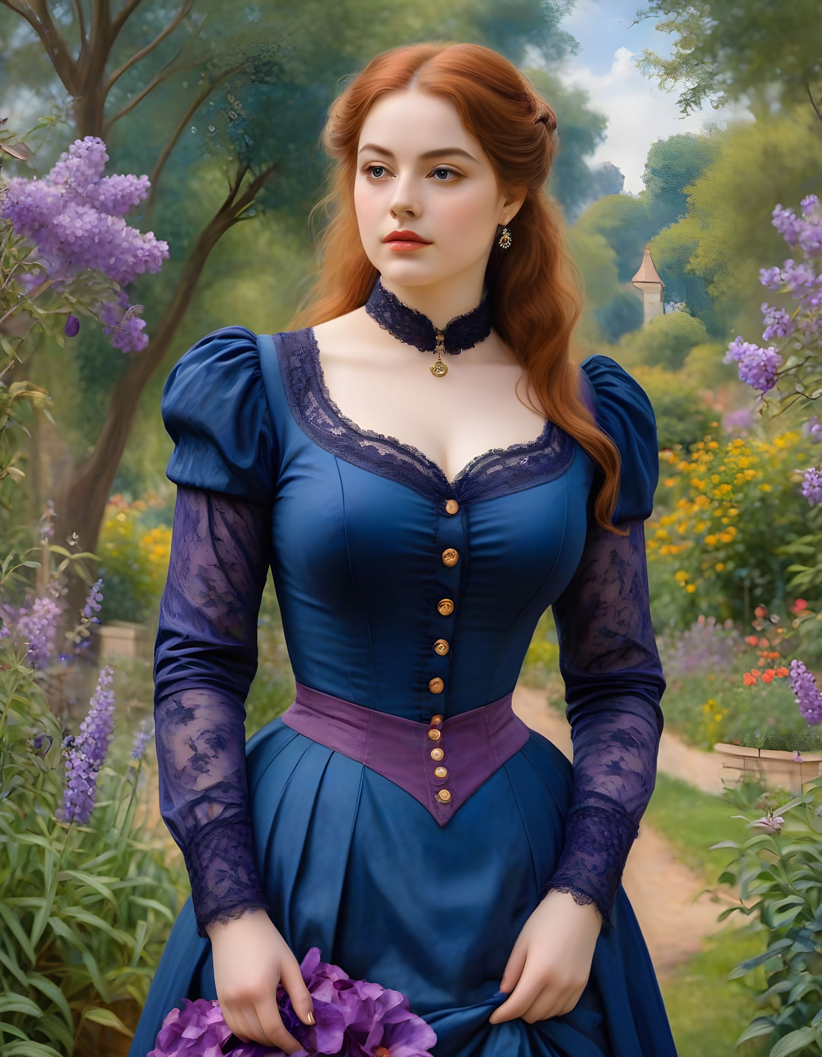 Elegant Victorian Woman in a Botanic Garden