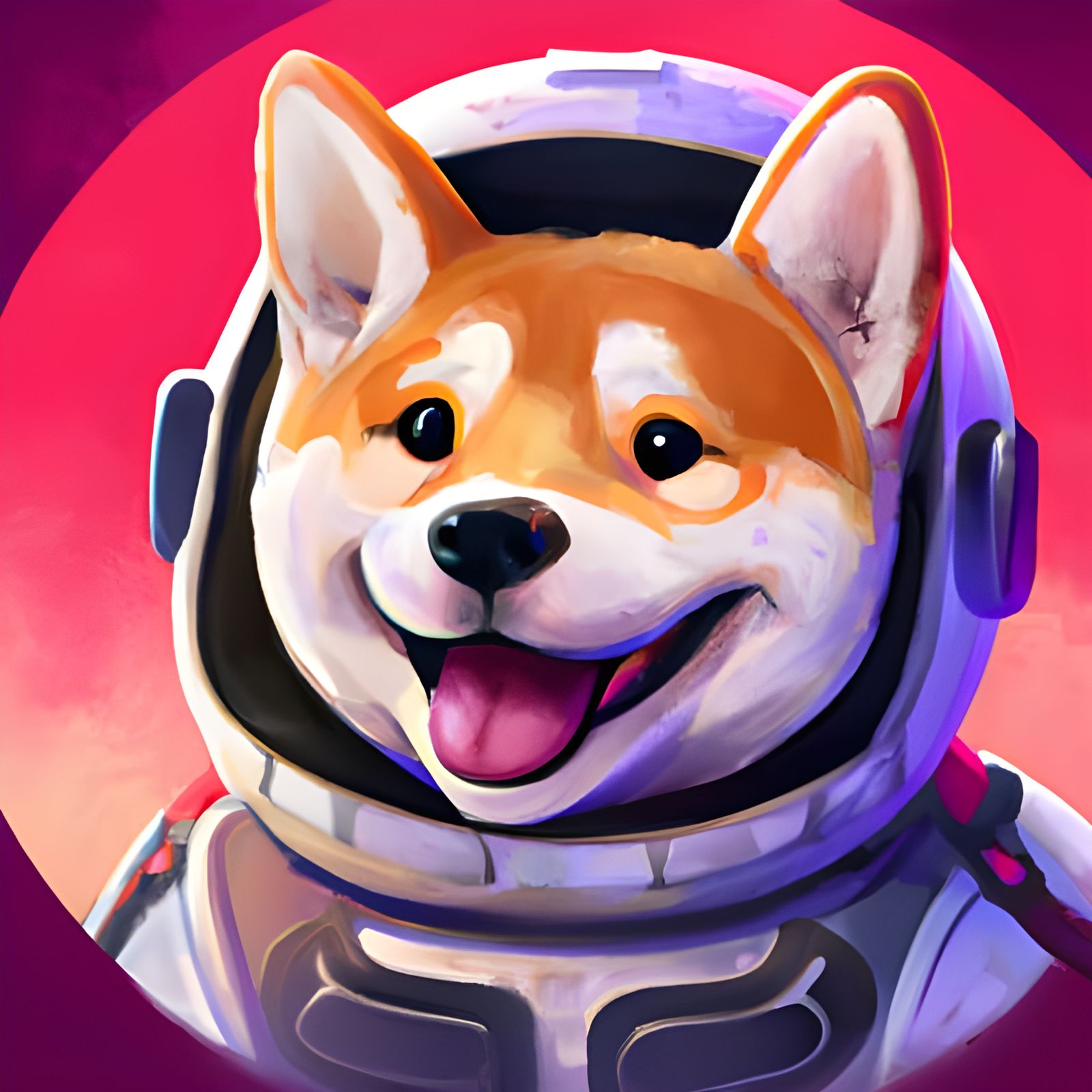 Smiling Shiba Inu Astronaut on Pink Background