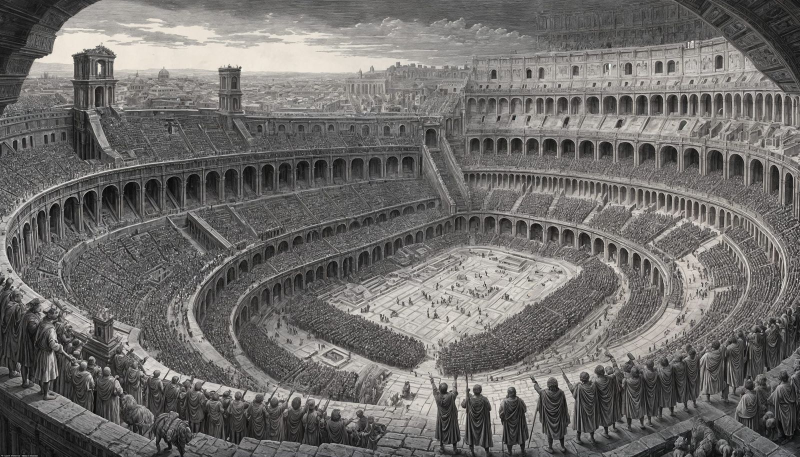 Epic Coliseum Battle: A Gustave Doré Illustration